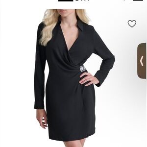 DKNY Black Long Sleeve Wrap Dress